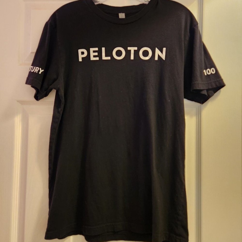 Peloton Shirt Black Cycling Workout Gym Century Club 100 Logo Womens Small